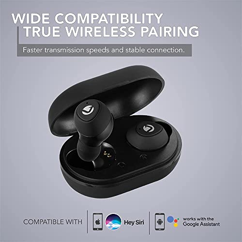 Volkano Type-C True Wireless Earbuds 25 Hours Playtime Bluetooth 5.0 Compact in-Ear Ear Bud Built-in Mic Charging Case, Ideal for Small Ears, Work with iPhone Android - True Element Series [Black]