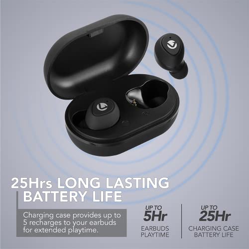 Volkano Type-C True Wireless Earbuds 25 Hours Playtime Bluetooth 5.0 Compact in-Ear Ear Bud Built-in Mic Charging Case, Ideal for Small Ears, Work with iPhone Android - True Element Series [Black]