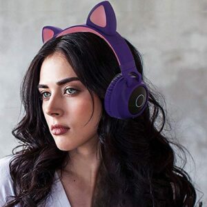 KK KIMKEN Cat Ear Headphones – Kids Headphones Bluetooth – Wireless Headphones for Girls – Foldable and Portable Cute Headphones – Volume Control and LED Light – Stable Connection and Clear Sound