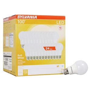 sylvania led light bulb, 100w equivalent a19, efficient 14w, medium base, frosted finish, 1500 lumen, soft white – 24 pack (41299)