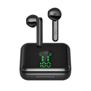 acuvar fully wireless bluetooth 5.0 rechargeable ipx5 water & sweat proof earbud headphones w microphone, touch controls, smart lcd charging case, surround stereo bass and noise cancelling (black)