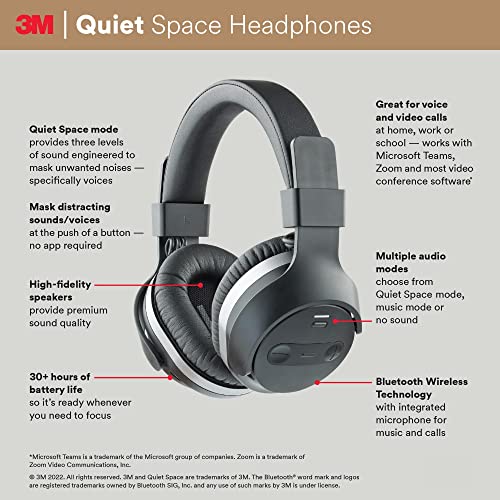 3M Quiet Space Headphones, Bluetooth Headphones, Wireless Headphones, 1 Pair