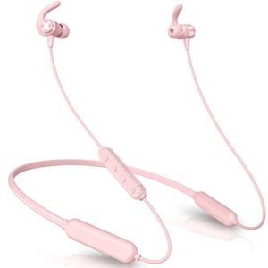 slub true wireless bluetooth waterproof sport hd stereo neckband headphones with mic 36h play time sweatproof for cell phone double battery earbuds for iphone/android (pink)