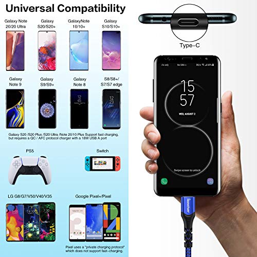USB Type C Cable 3A Fast Charging [2-Pack 15ft+15ft] USB C Charger for PS5 Controller, iSeekerKit USB-A to USB-C Charge Braided Cord Compatible with Samsung Galaxy S10 S9 S8 S20 Plus, Note 10 9 8