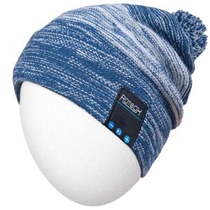 qshell bluetooth beanie hat washable music cap with wireless stereo headphone headset earphone speakers mic hands free for outdoor sports skiing running skating camping, blue