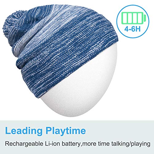 Qshell Bluetooth Beanie Hat Washable Music Cap with Wireless Stereo Headphone Headset Earphone Speakers Mic Hands Free for Outdoor Sports Skiing Running Skating Camping, Blue