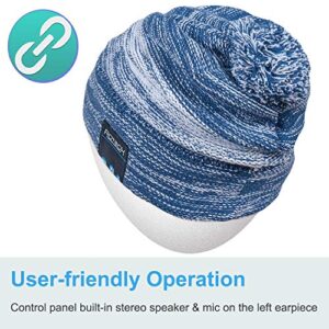 Qshell Bluetooth Beanie Hat Washable Music Cap with Wireless Stereo Headphone Headset Earphone Speakers Mic Hands Free for Outdoor Sports Skiing Running Skating Camping, Blue