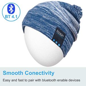 Qshell Bluetooth Beanie Hat Washable Music Cap with Wireless Stereo Headphone Headset Earphone Speakers Mic Hands Free for Outdoor Sports Skiing Running Skating Camping, Blue