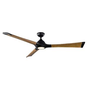 woody smart indoor and outdoor 3-blade ceiling fan 72in matte black distressed koa with 2700k led light kit and wall control works with alexa, google assistant, samsung things, and ios or android app