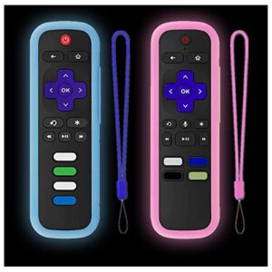 2pack remote case for roku – taiyiluo silicone protective controller cover compatible with tcl roku remote,universal for hisense roku express 4k+ 2021 | roku streaming stick+(glow pink & glow blue)
