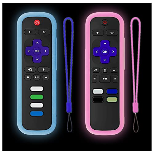 2Pack Remote Case for Roku - Taiyiluo Silicone Protective Controller Cover Compatible with TCL Roku Remote,Universal for Hisense Roku Express 4K+ 2021 | Roku Streaming Stick+(Glow Pink & Glow Blue)