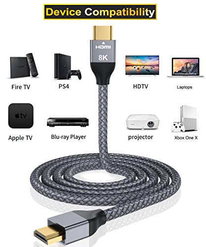 Basesailor 8K 60Hz HDMI Cable 6.6FT 2 Pack,48Gbps 7680P Ultra High Speed Cord for Apple TV,Roku,Samsung QLED,2.0 2.1,Sony Playstation,PS5,6FT,Xbox One Series X,eARC HDR HDCP 2.2 2.3,4K 120Hz 144Hz