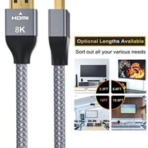 Basesailor 8K 60Hz HDMI Cable 6.6FT 2 Pack,48Gbps 7680P Ultra High Speed Cord for Apple TV,Roku,Samsung QLED,2.0 2.1,Sony Playstation,PS5,6FT,Xbox One Series X,eARC HDR HDCP 2.2 2.3,4K 120Hz 144Hz