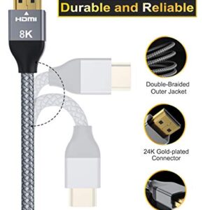 Basesailor 8K 60Hz HDMI Cable 6.6FT 2 Pack,48Gbps 7680P Ultra High Speed Cord for Apple TV,Roku,Samsung QLED,2.0 2.1,Sony Playstation,PS5,6FT,Xbox One Series X,eARC HDR HDCP 2.2 2.3,4K 120Hz 144Hz