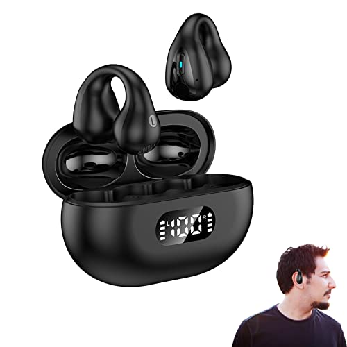 RIPTEADRY Wireless Ear-Clip Bone Conduction Headphones, Waterproof Bone Conduction Earbuds, Open Ear Clip on Headphone, Blue Tooth Ear Buds for Running Sports Gym