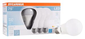 sylvania led light bulb, 75w equivalent a19, efficient 12w, 13 year, dimmable, 1100 lumens, frosted finish, bright white – 4 pack (74427)