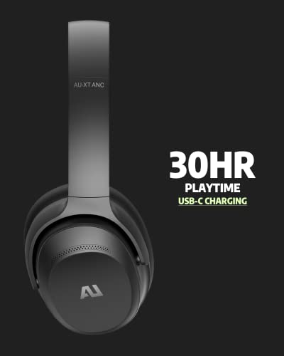 ausounds Wireless Bluetooth Headphones with Hybrid Active Noise Cancelling, Over-Ear Headset, aptX HD Supported, Bi-Fold, Protein Earmuffs, Deep Bass, Build-in Mics, 30 Hours Playtime (AU-XT, Black)