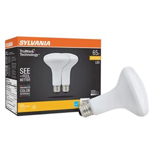 SYLVANIA LED TruWave Natural Series BR30 Light Bulb, 65W Equivalent Efficient 7W, Medium Base, Dimmable, 650 Lumens, Frosted, 2700K, Soft White - 2 pack (40728)