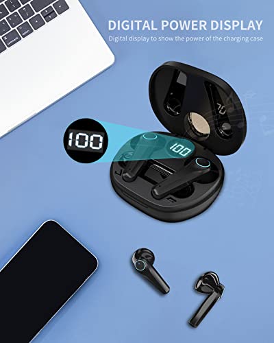 JOYHOOSH Wireless Bluetooth Earbuds, Bluetooth 5.2 Wireless Ear Buds with Charging Case Stereo Sound Earphones Wireless Headphones with Microphone 35H Playtime & Power Display IPX6 Waterproof (Black)