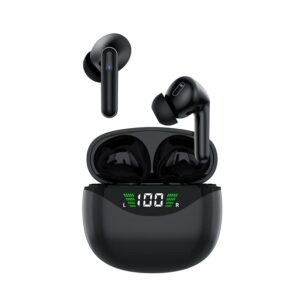 tegax black wireless earbuds headphones touch control with wireless charging case ，ipx8 waterproof stereo earphones in-ear built-in mic headset for sport work, (s20)