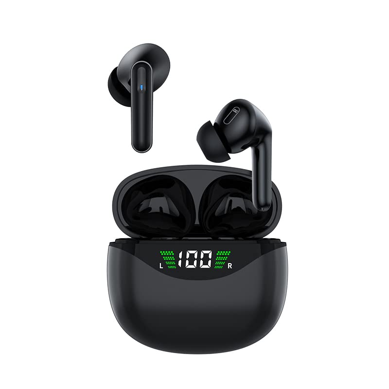 TEGAX Black Wireless Earbuds Headphones Touch Control with Wireless Charging Case ，IPX8 Waterproof Stereo Earphones in-Ear Built-in Mic Headset for Sport Work, (S20)