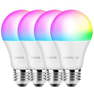 smart wifi light bulbs, led color changing lights, works with alexa & google assistant, rgbw 2700k-6500k, 60 watt equivalent, dimmable with app, a19 e26, no hub required, 2.4ghz wifi only, pack of 4
