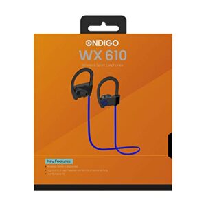 Ondigo WX610 Wireless, Bluetooth Headphones with Microphone | Waterproof, Sweatproof Sport Earbuds, Earphones with Noise Cancelling Headset - Blue/Black
