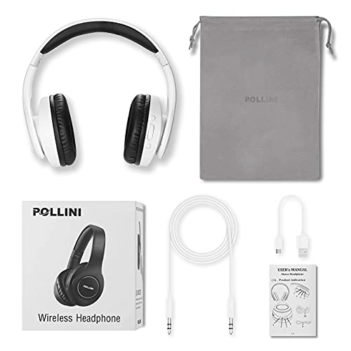 pollini Bluetooth Headphones Over Ear, Wireless Headset V5.0 with 6 EQ Modes, Soft Memory-Protein Earmuffs and Built-in Mic for iPhone/Android Cell Phone/PC/TV