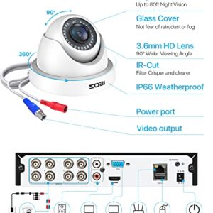 ZOSI 8CH 1080P Security Camera System with Hard Drive 1TB,H.265+ 8 Channel 5MP Lite HD-TVI DVR Recorder and 8pcs 1920TVL Weatherproof CCTV Dome Cameras Indoor Outdoor, 80ft Night Vision,Remote Access