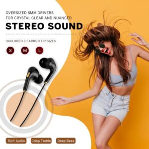 Santana Besos by Carlos Wired Earbuds with Microphone, 3.5mm Earphones Plug-in Ear Buds with Volume Control, 8mm Drivers for Exceptional Sound Quality, Comfortable Wired Earbud, Black & Gold