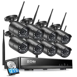ZOSI 2K 3MP Wireless Security Camera System, H.265+ 8 Channel CCTV NVR with 2TB Hard Drive for 24/7 Recording and 8 x 3MP WiFi IP Camera Outdoor Indoor, Night Vision, Motion Alert, Remote Control