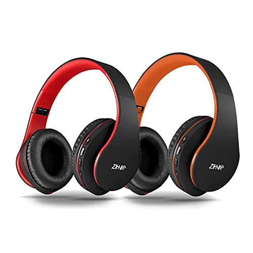 2 Items,1 Black Red Zihnic Over-Ear Wireless Headset Bundle with 1 Black Orange Zihnic Foldable Wireless Headset