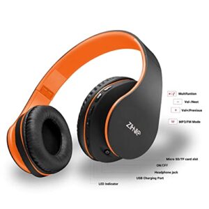 2 Items,1 Black Red Zihnic Over-Ear Wireless Headset Bundle with 1 Black Orange Zihnic Foldable Wireless Headset