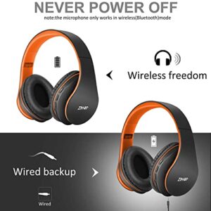 2 Items,1 Black Red Zihnic Over-Ear Wireless Headset Bundle with 1 Black Orange Zihnic Foldable Wireless Headset