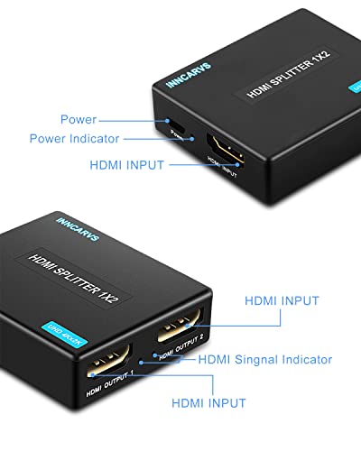 HDMI Splitter 1 in 2 Out with HDMI Cable, 4K 1x2 HDMI Splitter for Dual Monitors HD 1080P 3D Splitter, Supports HDCP1.4, Xbox PS3/4/5 Sky Box Fire Stick DVD Player(1 HDMI Source to 2 HDMI Displays)