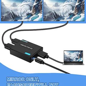 HDMI Splitter 1 in 2 Out with HDMI Cable, 4K 1x2 HDMI Splitter for Dual Monitors HD 1080P 3D Splitter, Supports HDCP1.4, Xbox PS3/4/5 Sky Box Fire Stick DVD Player(1 HDMI Source to 2 HDMI Displays)