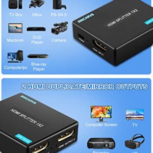 HDMI Splitter 1 in 2 Out with HDMI Cable, 4K 1x2 HDMI Splitter for Dual Monitors HD 1080P 3D Splitter, Supports HDCP1.4, Xbox PS3/4/5 Sky Box Fire Stick DVD Player(1 HDMI Source to 2 HDMI Displays)