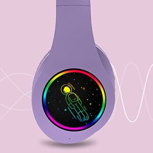 Cat Ear Headphones, Kawaii LED Light Up Wireless Bluetooth Headset, Cat Headphones Support TF Card Over-Ear Gaming Headset for Kid Adult Birthday Gift(Purple)