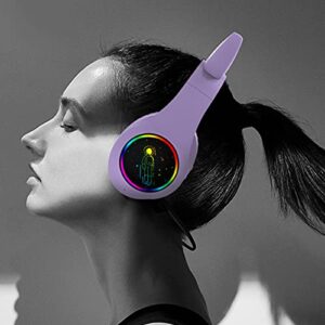 Cat Ear Headphones, Kawaii LED Light Up Wireless Bluetooth Headset, Cat Headphones Support TF Card Over-Ear Gaming Headset for Kid Adult Birthday Gift(Purple)