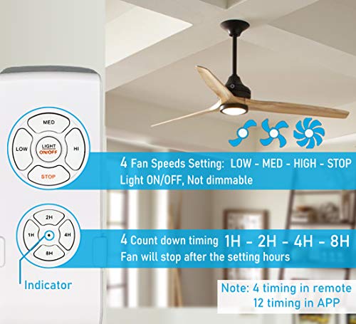 Smart WiFi Ceiling Fan Remote Control Kit, Universal Fan Remote, Controlled by Remote/WiFi/Voice, 3 Speeds 12 Timing, Compatible with Alexa, Google Assistant, Smart Life App, No Hub Required