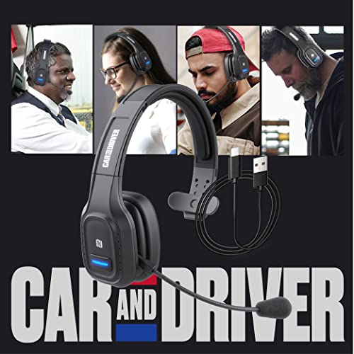 Car and Driver Trucker Bluetooth Headset, Wireless Headset Noise Canceling Headphones with Microphone, Home Office, Zoom, Call Center, Clear Highway| Siri, Alexa, Google Comp (BT5500, Over-Head)