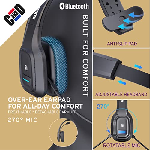 Car and Driver Trucker Bluetooth Headset, Wireless Headset Noise Canceling Headphones with Microphone, Home Office, Zoom, Call Center, Clear Highway| Siri, Alexa, Google Comp (BT5500, Over-Head)