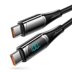 essager 100w usb c to usb c cable with display, 6.6ft 5a pd qc 5.0 type c to type c cable super fast charging usb c cable(6.6ft, black, 1 pack)