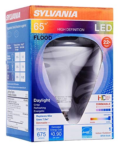 LEDVANCE 40028, Mediun, Daylight Sylvania LED BR30 Light Bulb, 65W Equivalent, Medium Base, Dimmable, 7.5W, 675 Lumen, Color 5000K, 1 Pack