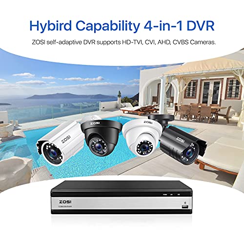 ZOSI H.265+ 16Channel Full 1080P Video Security DVR Recorder with 2TB Hard Drive,16CH Hybrid 4-in-1 Surveillance CCTV DVR for 960H/CVI/TVI/AHD Home Security Cameras system,Remote View,Motion Detection