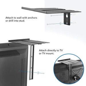 MOUNT-IT! Floating TV Shelf [6.6 lbs Capacity] [Dual Installation - Wall or TV] Single Shelf Mount for Television Components, DVD Players, Streaming Devices, Speakers, and Cable Box (Black)