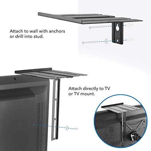 MOUNT-IT! Floating TV Shelf [6.6 lbs Capacity] [Dual Installation - Wall or TV] Single Shelf Mount for Television Components, DVD Players, Streaming Devices, Speakers, and Cable Box (Black)