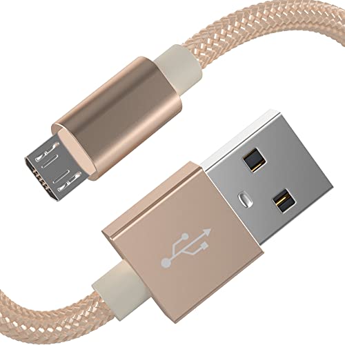 TALK WORKS Micro USB Cable 6ft Long Android Cell Phone Charger Braided Heavy Duty Fast Charging Cord for Samsung Galaxy S6 / S7, Tablet, Bluetooth Speaker, Wireless Earbuds Headphones - Gold