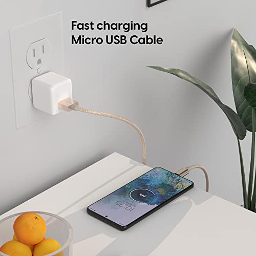 TALK WORKS Micro USB Cable 6ft Long Android Cell Phone Charger Braided Heavy Duty Fast Charging Cord for Samsung Galaxy S6 / S7, Tablet, Bluetooth Speaker, Wireless Earbuds Headphones - Gold