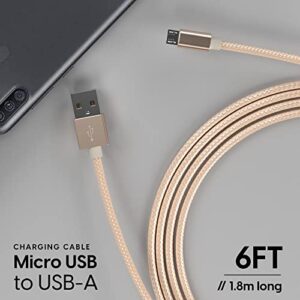 TALK WORKS Micro USB Cable 6ft Long Android Cell Phone Charger Braided Heavy Duty Fast Charging Cord for Samsung Galaxy S6 / S7, Tablet, Bluetooth Speaker, Wireless Earbuds Headphones - Gold